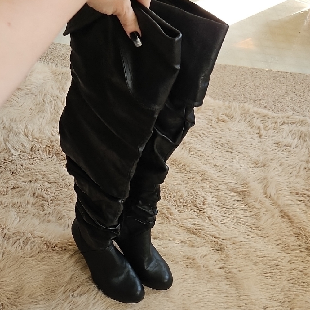 Black Leather Knee-High Boots
